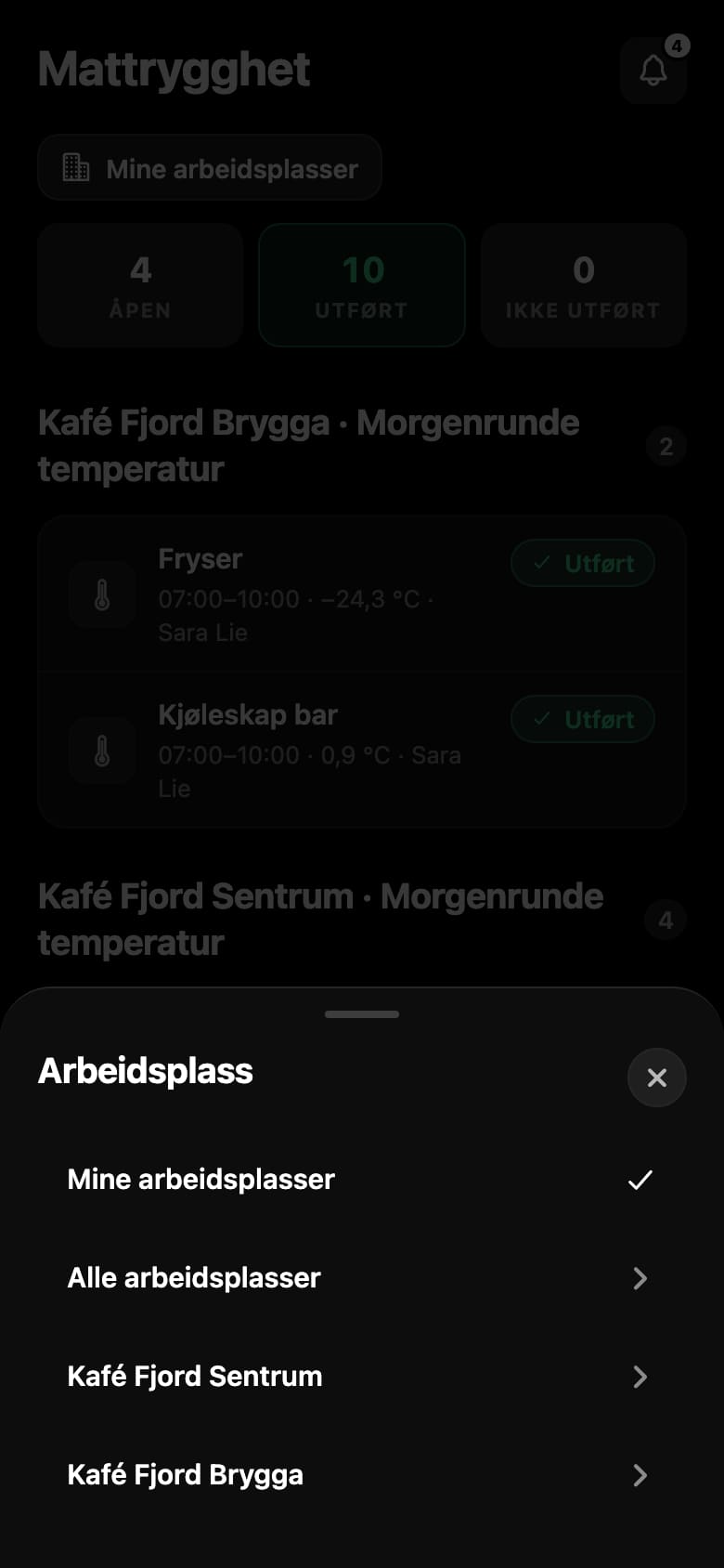 Välj en arbetsplats, dina egna, eller alla.